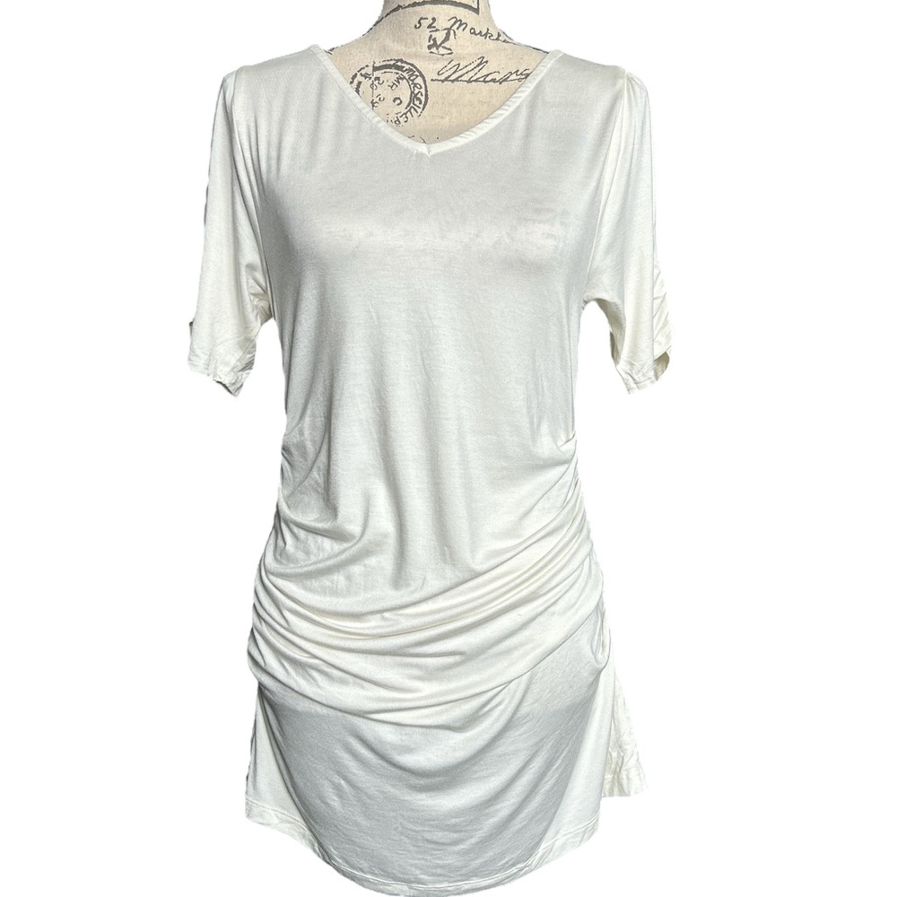 Elegant Off White Ruched T-Shirt